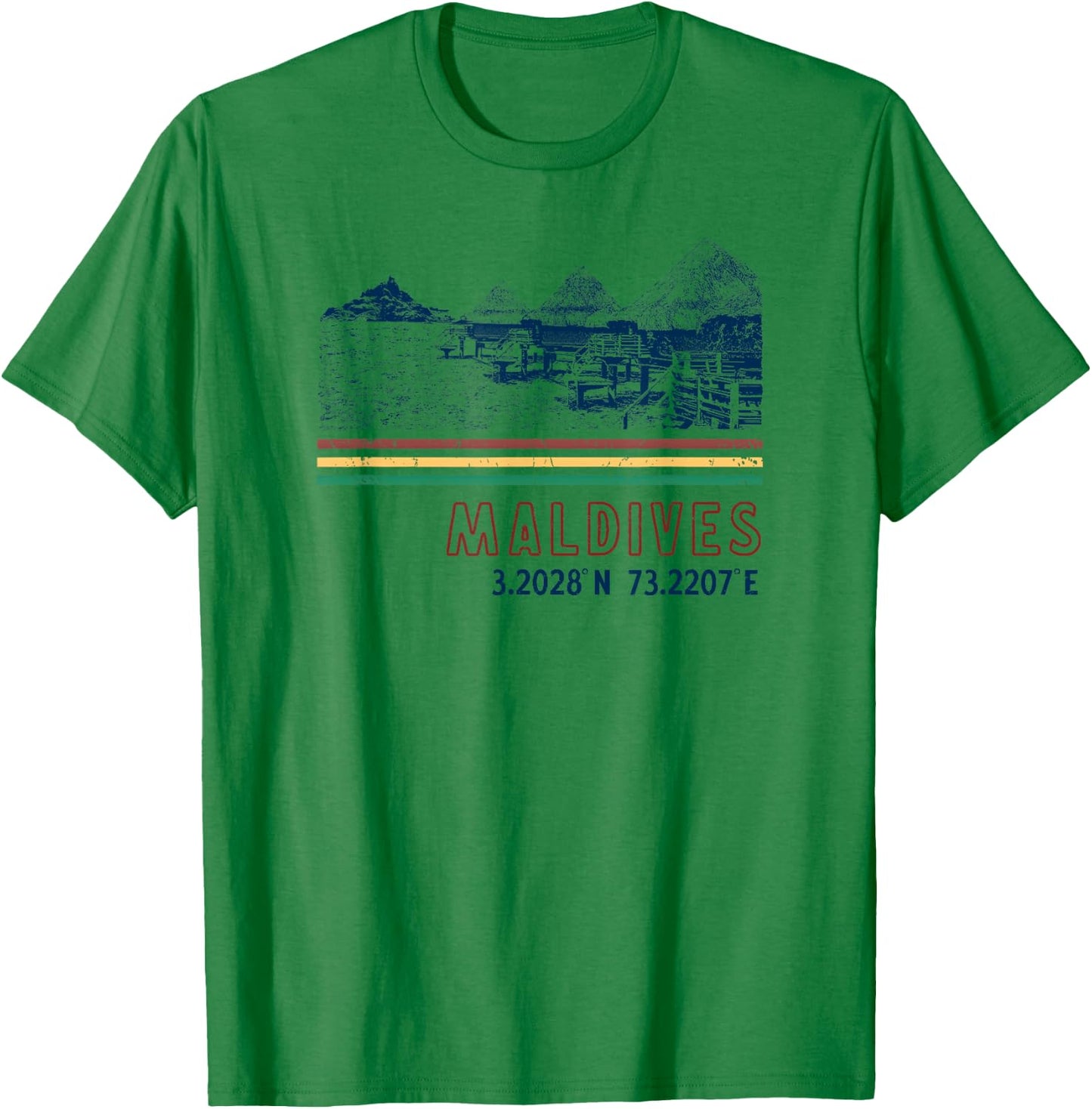 Maldives Bungalow Villas Retro T-Shirt - T-Shirt | Irish Green