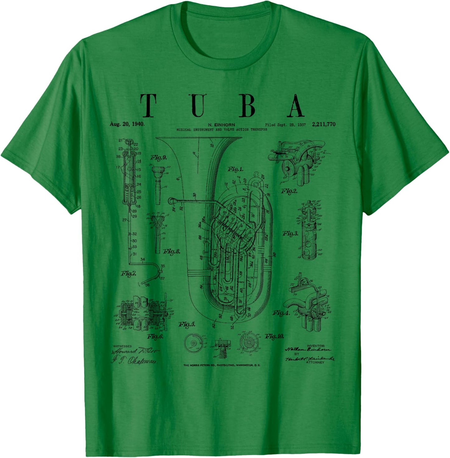 Tuba Vintage Patent Tubaist Tubist Drawing Print T-Shirt - T-Shirt | Irish Green