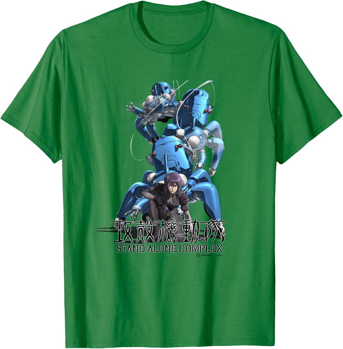 Ghost in the Shell: Stand Alone Complex Motoko & Tachikomas T-Shirt - T-Shirt | Irish Green