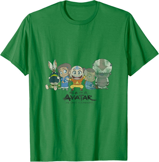 Avatar Gaang Aang Katara Sokka Toph Momo Chibi Cute Sitting T-Shirt - T-Shirt | Irish Green