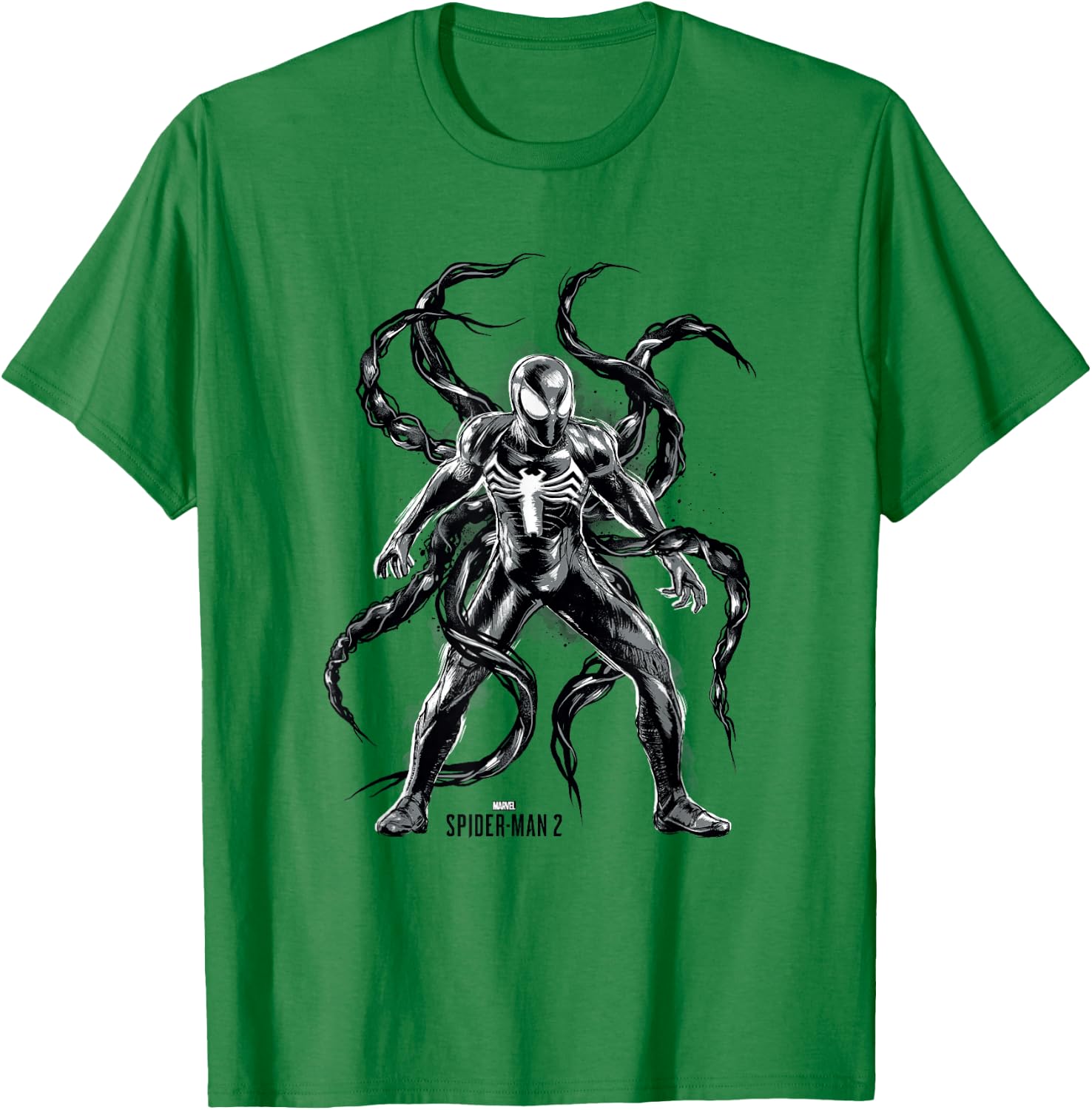 Marvel Spider-Man 2 Black Suit Peter Symbiote Tentacles T-Shirt - T-Shirt | Irish Green