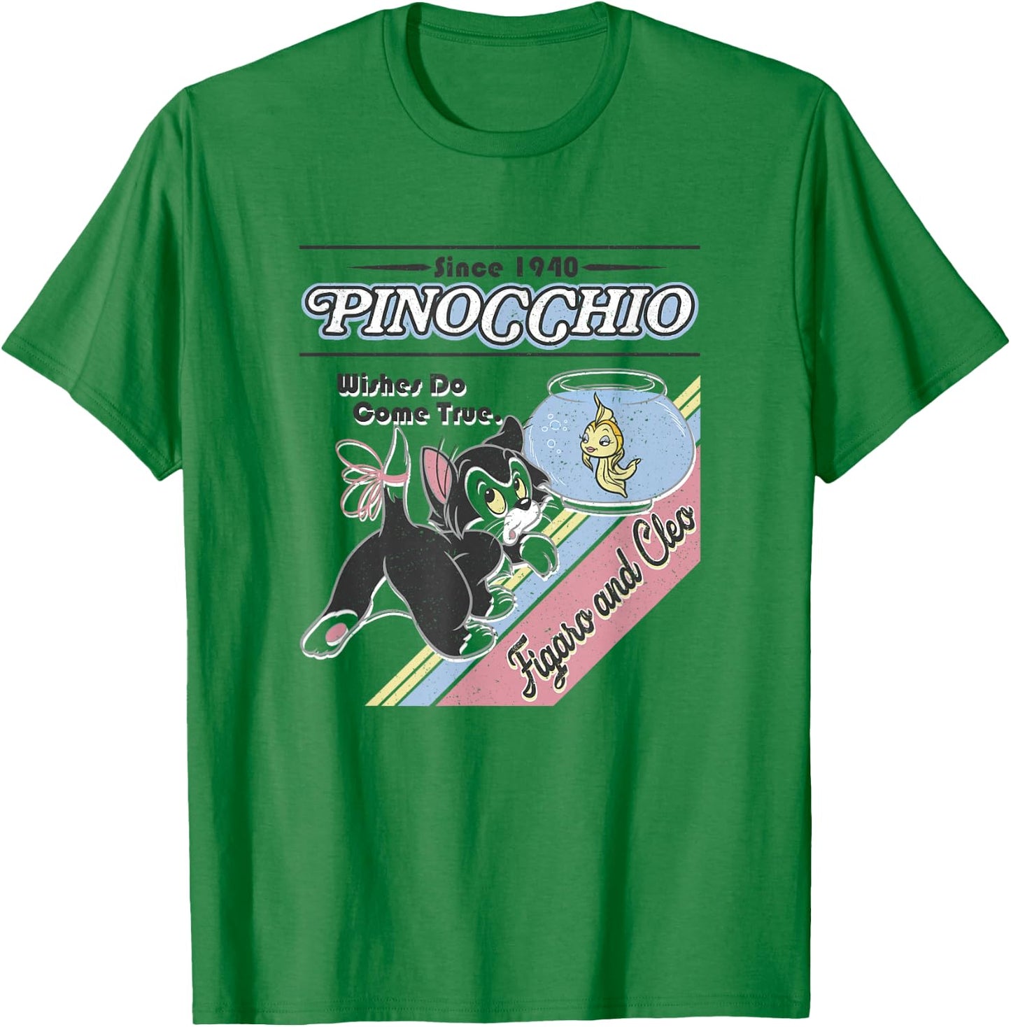 Disney Pinocchio Wishes Do Come True Figaro and Cleo Retro T-Shirt - T-Shirt | Irish Green