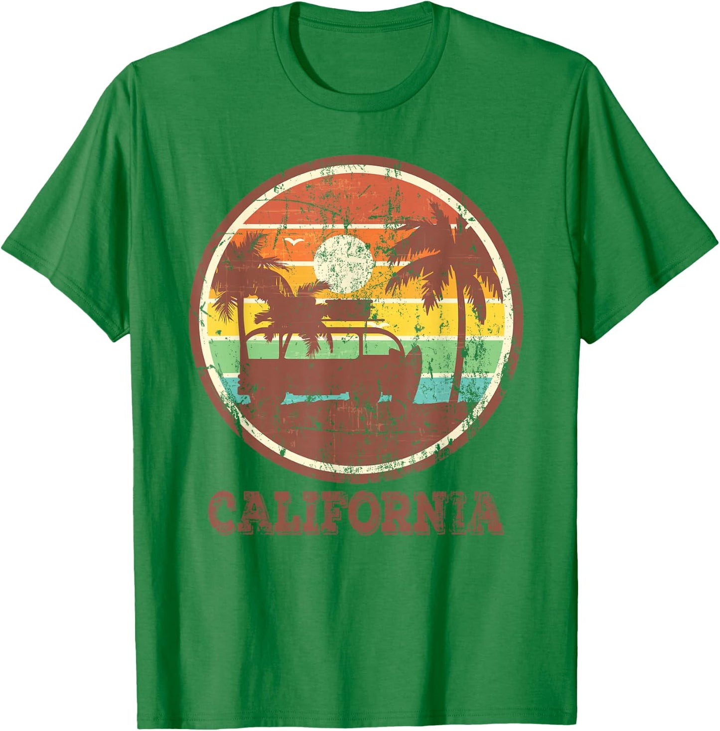 Retro Surf Vintage Sunset Van Surfer Distressed Surfing T-Shirt - T-Shirt | Irish Green