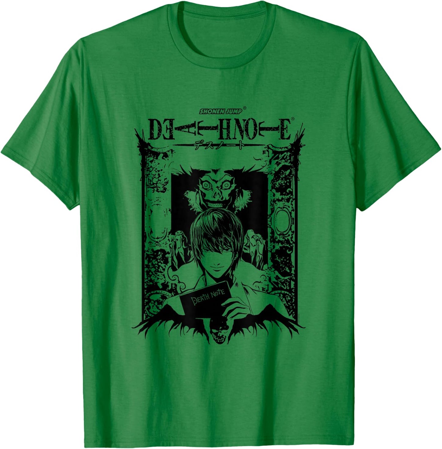 Death Note Light and Ryuk in Ornate Frame Anime T-Shirt - T-Shirt | Irish Green