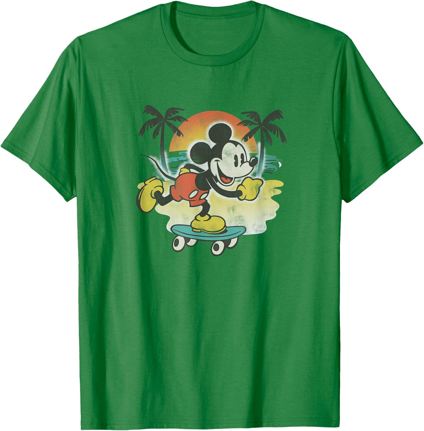 Disney Mickey and Friends Skating by The Beach Retro Poster T-Shirt - T-Shirt | Irish Green