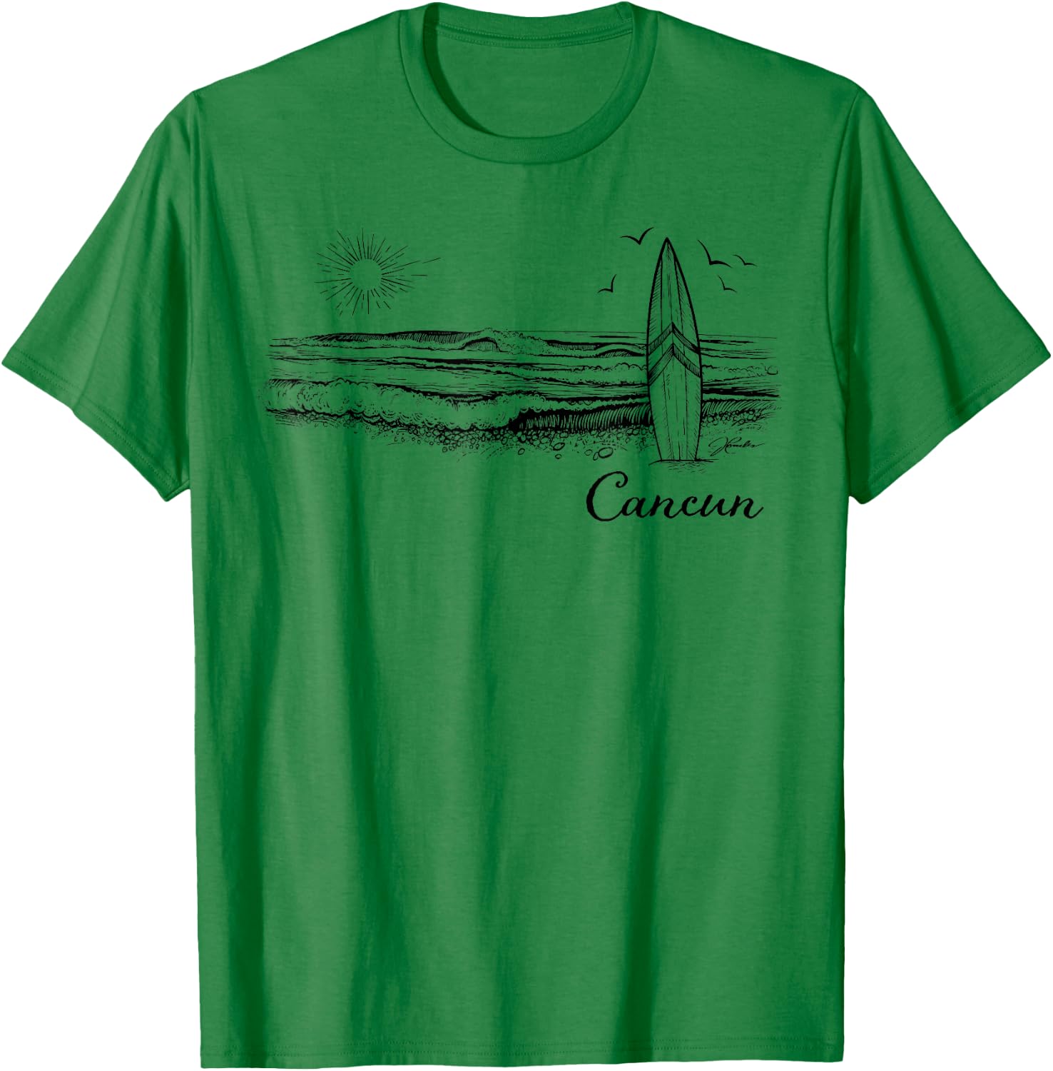 JCombs: Cancun, Mexico, Surfboard, Beach T-Shirt - T-Shirt | Irish Green