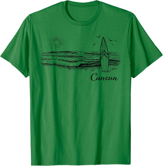 JCombs: Cancun, Mexico, Surfboard, Beach T-Shirt - T-Shirt | Irish Green