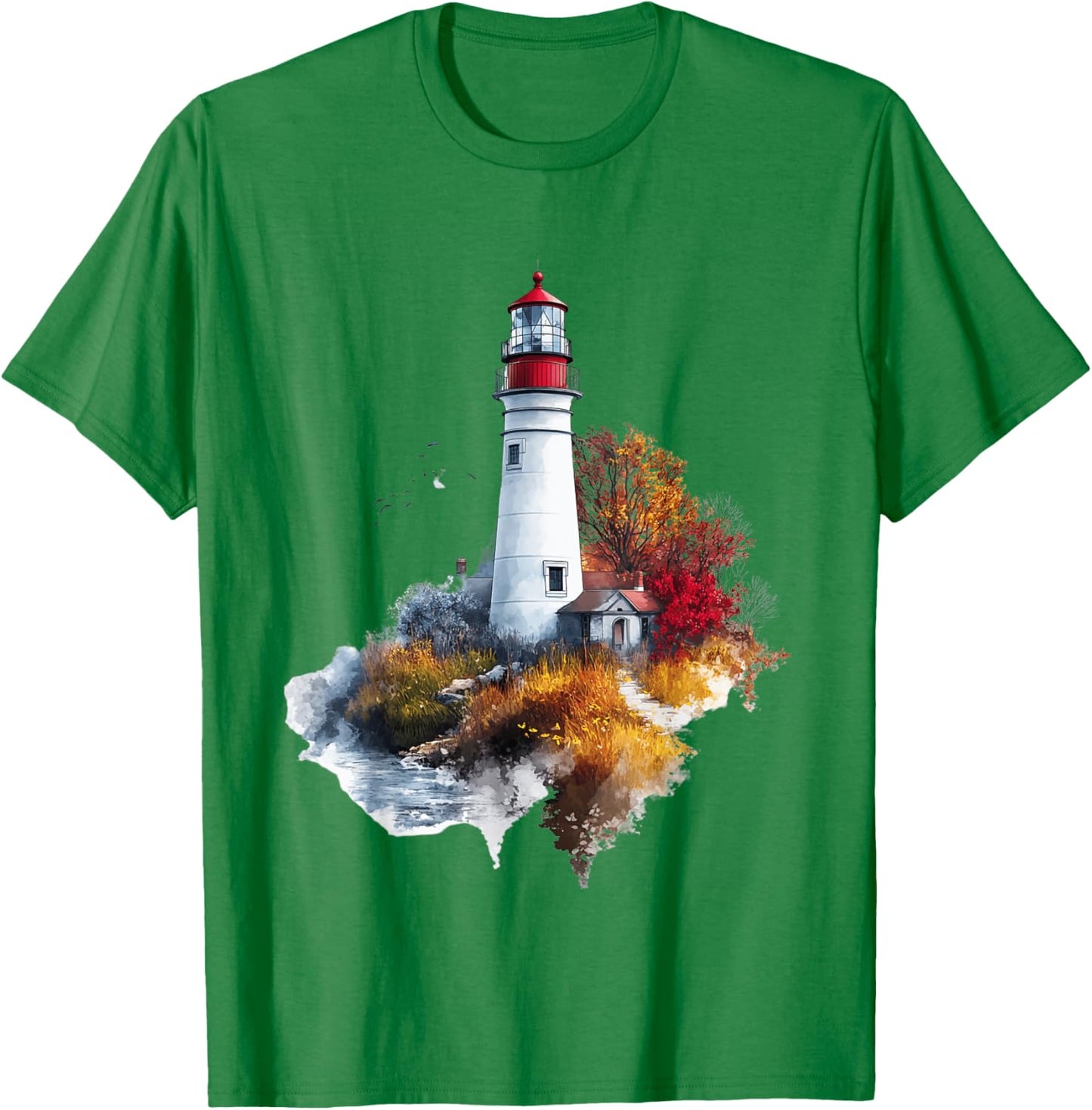 Scenic Lighthouse in Autumn Landscape T-Shirt - T-Shirt | Irish Green