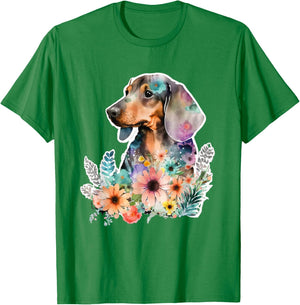 Floral Wildflower Wiener & Dachshund T-Shirt - T-Shirt | Irish Green