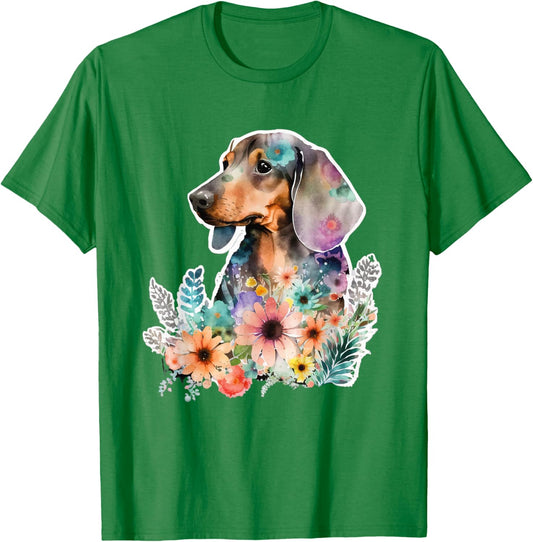 Floral Wildflower Wiener & Dachshund T-Shirt - T-Shirt | Irish Green