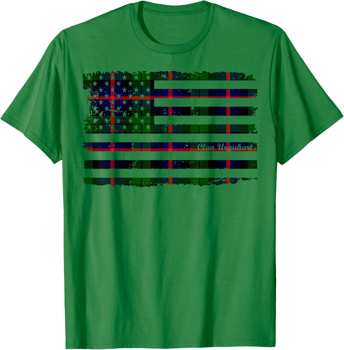 Urquhart surname American Flag Scottish tartan T-Shirt - T-Shirt | Irish Green