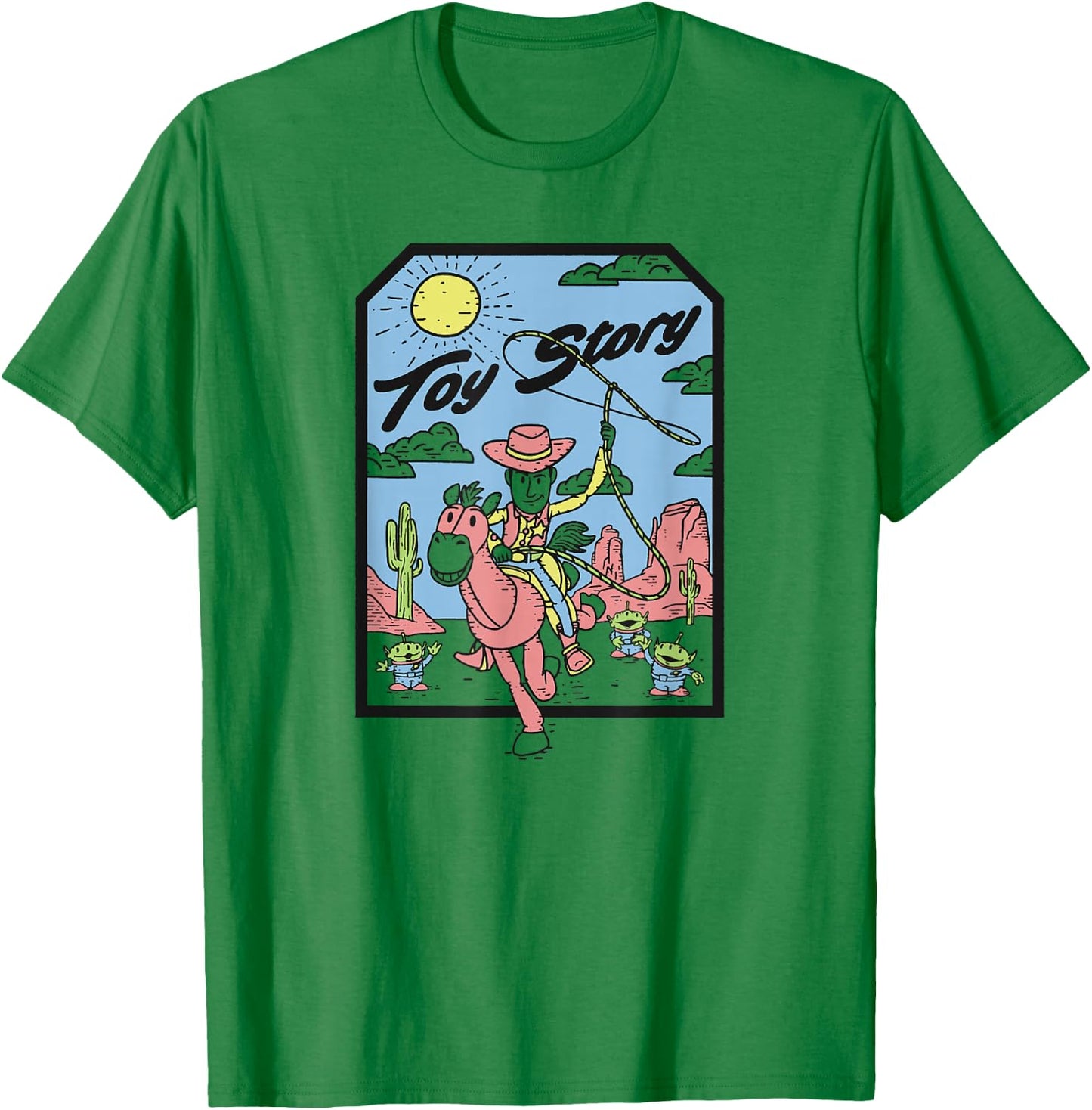 Disney Pixar Toy Story Woody & Bullseye Lasso Portrait T-Shirt - T-Shirt | Irish Green