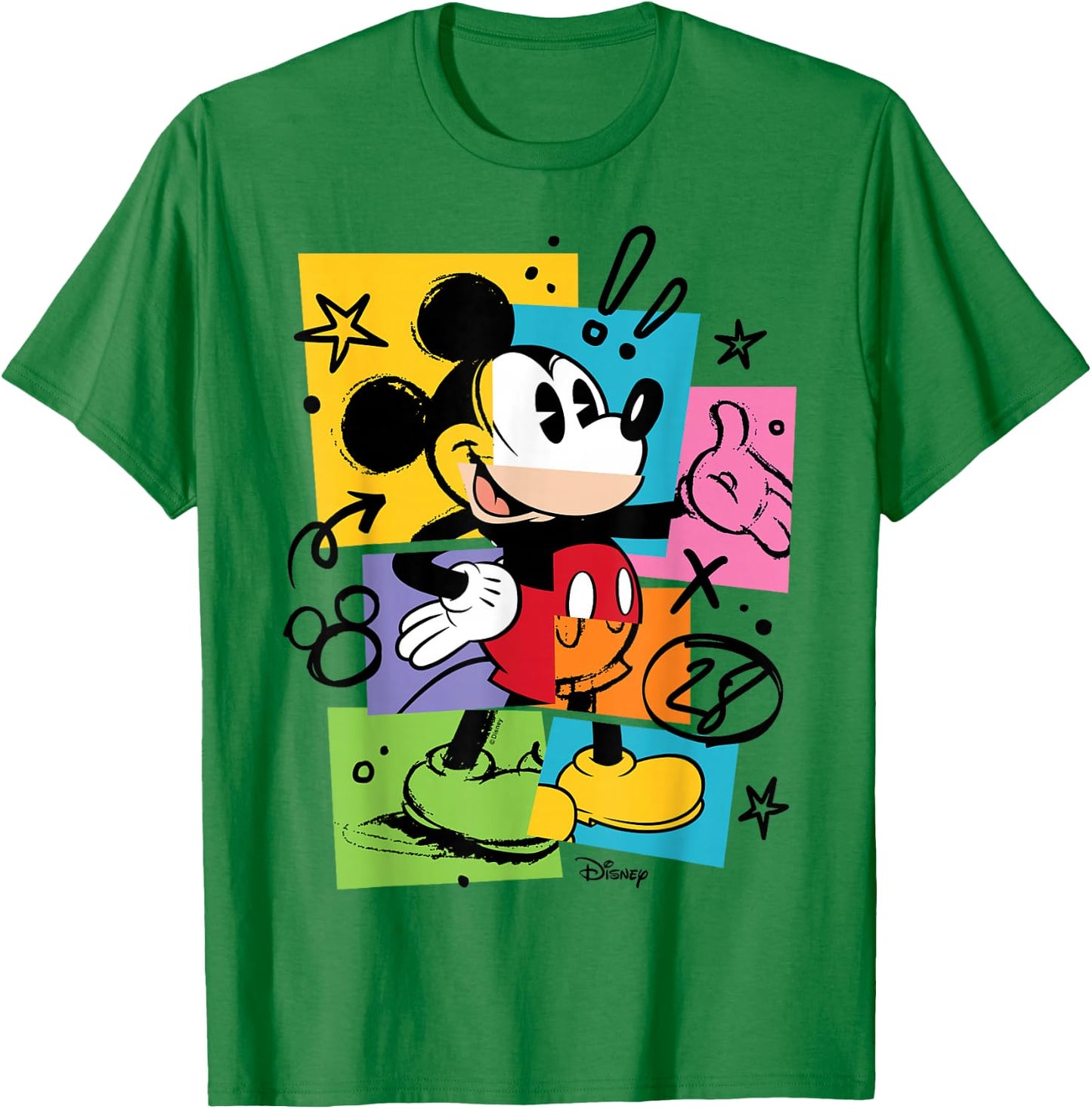 Mikey Mouse - Sketch Colorful Blocks Doodles T-Shirt - T-Shirt | Irish Green