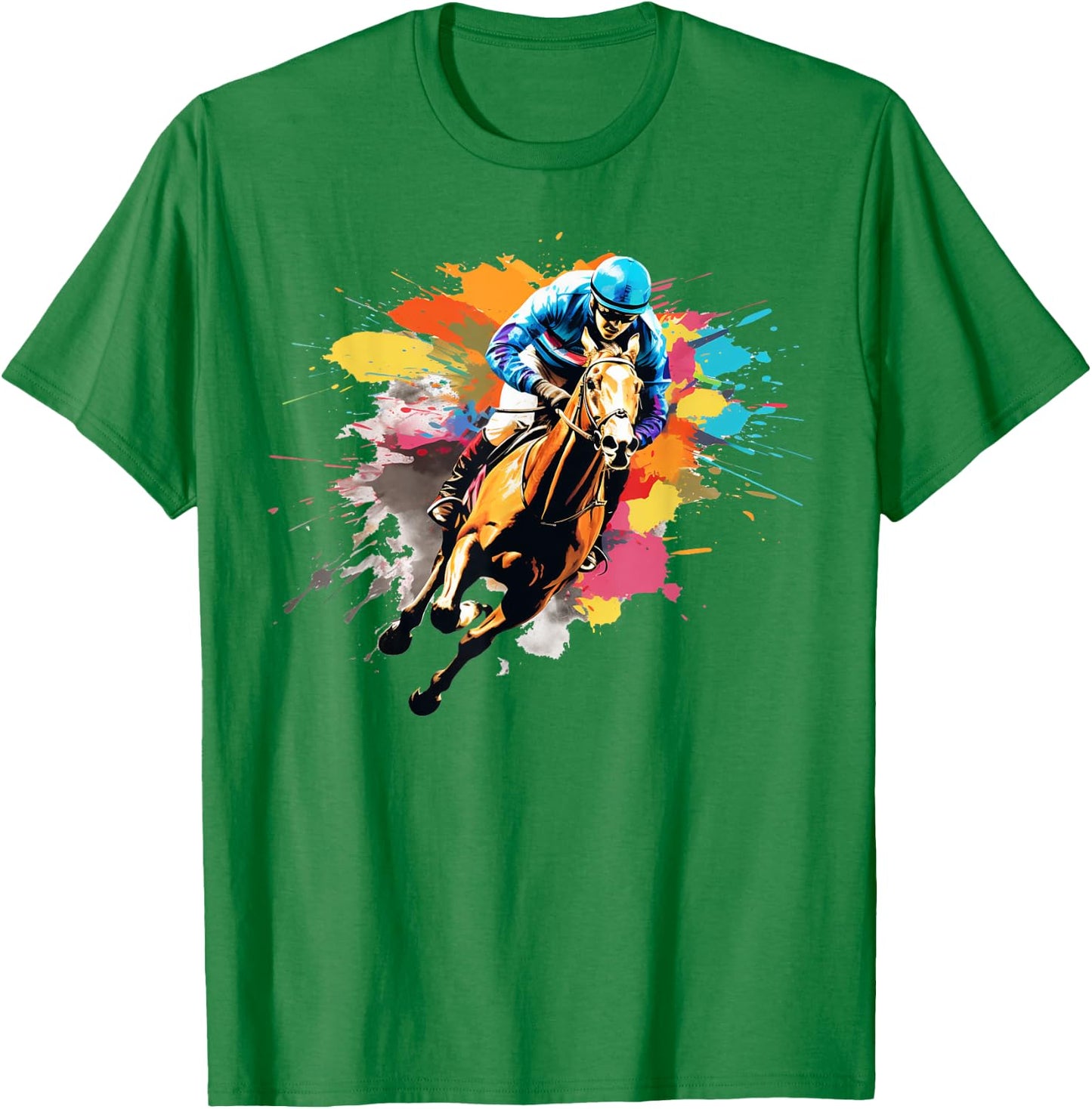 Colorful Jockey Boy on Horse Racing T-Shirt - T-Shirt | Irish Green