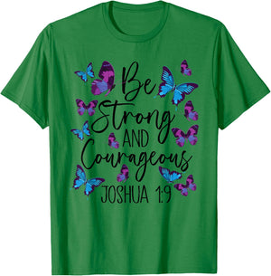 Christian Bible Verse Be Strong Joshua 1:9 Butterfly T-Shirt - T-Shirt | Irish Green