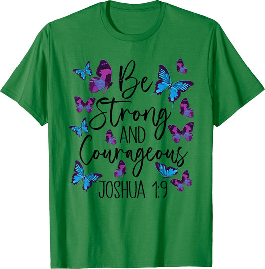 Christian Bible Verse Be Strong Joshua 1:9 Butterfly T-Shirt - T-Shirt | Irish Green