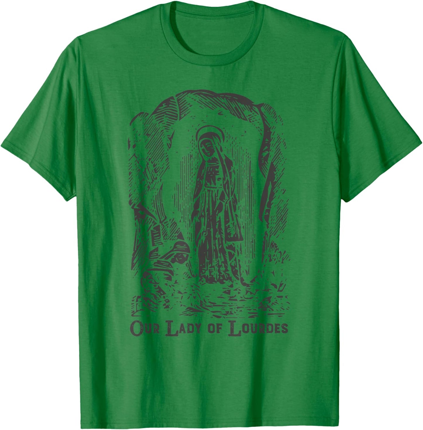 Our Lady of Lourdes Bernadette Catholic Vintage Distressed D T-Shirt - T-Shirt | Irish Green