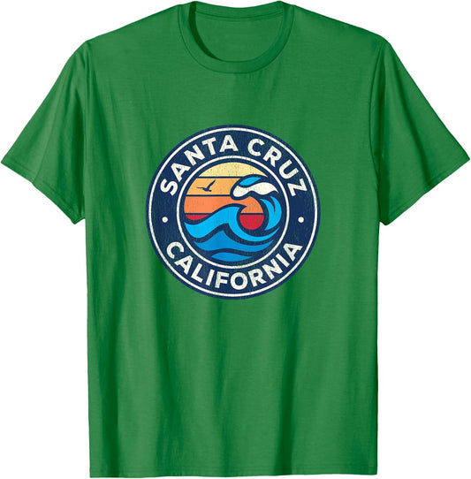 Santa Cruz California CA Vintage Nautical Waves Design T-Shirt - T-Shirt | Irish Green