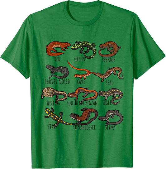 Type Of Salamander Lizards Lovers Cute Colorful Salamanders T-Shirt - T-Shirt | Irish Green