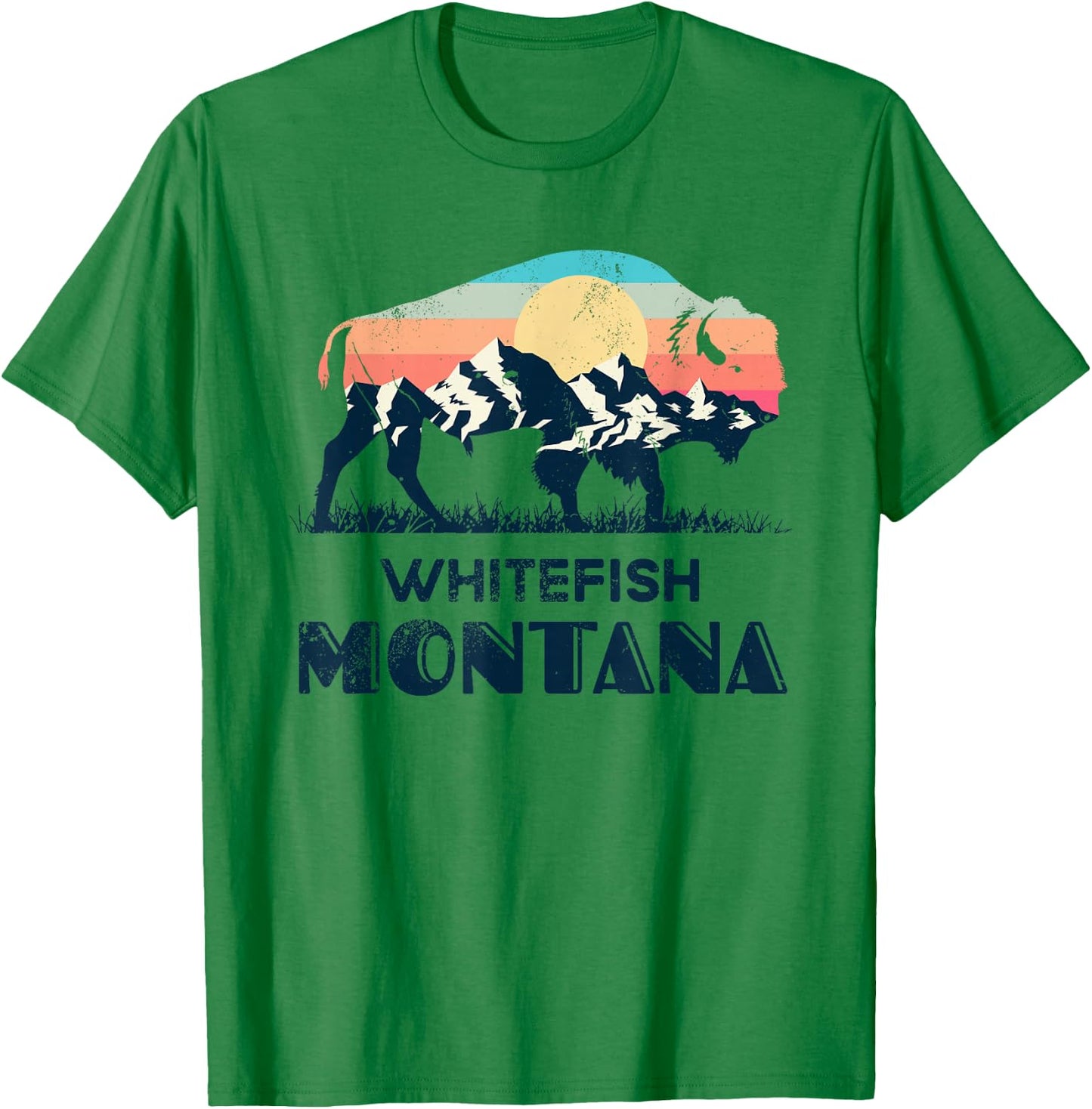 Whitefish Montana Vintage Hiking Bison Nature T-Shirt - T-Shirt | Irish Green
