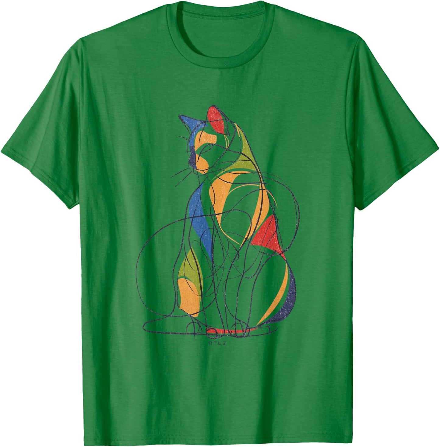 Minimalist Cat Outline Drawing One-Line Minimalism Cat Men Women Kids T-Shirt - T-Shirt | Irish Green