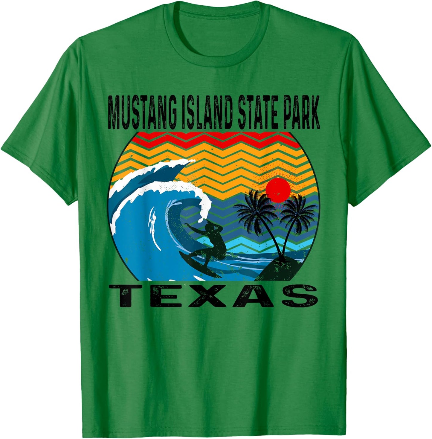 Mustang Island State Park Texas Surfing Surfboard T-Shirt - T-Shirt | Irish Green