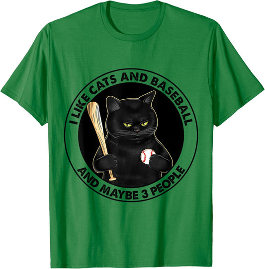 I Like Cats And Baseball T-Shirt - T-Shirt | Irish Green