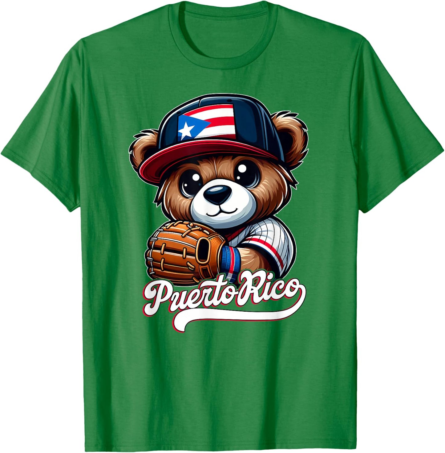 Puerto Rico Baseball Teddy Bear Boricua Jersey Kids Adults T-Shirt - T-Shirt | Irish Green