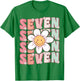 Cute Groovy 7th Birthday Party Daisy Flower Seven Year Old T-Shirt - T-Shirt | Irish Green