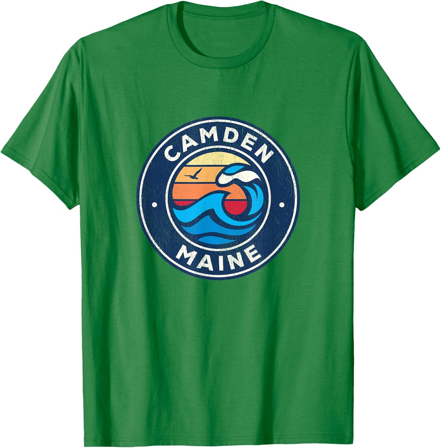Camden Maine ME Vintage Nautical Waves Design T-Shirt - T-Shirt | Irish Green