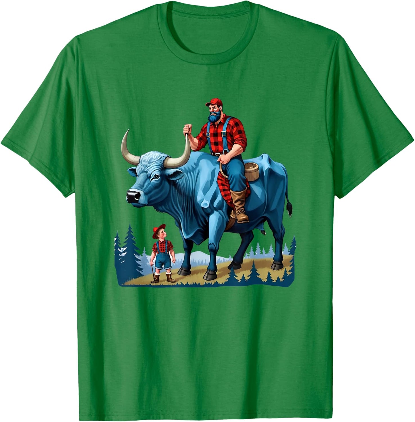 Paul Bunyan Riding Babe The Blue Ox T-Shirt - T-Shirt | Irish Green