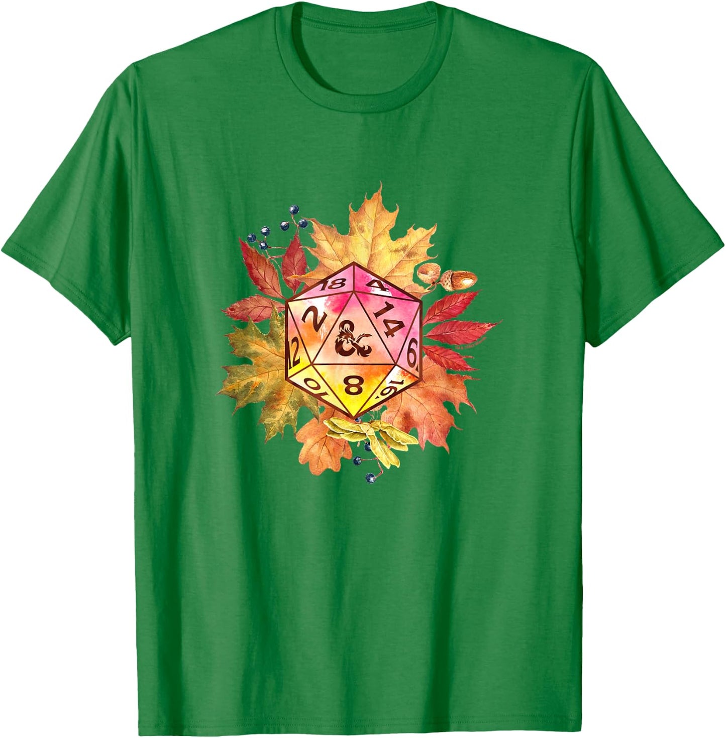 Dungeons & Dragons Autumn Fall Foliage Watercolor Dice Logo T-Shirt - T-Shirt | Irish Green