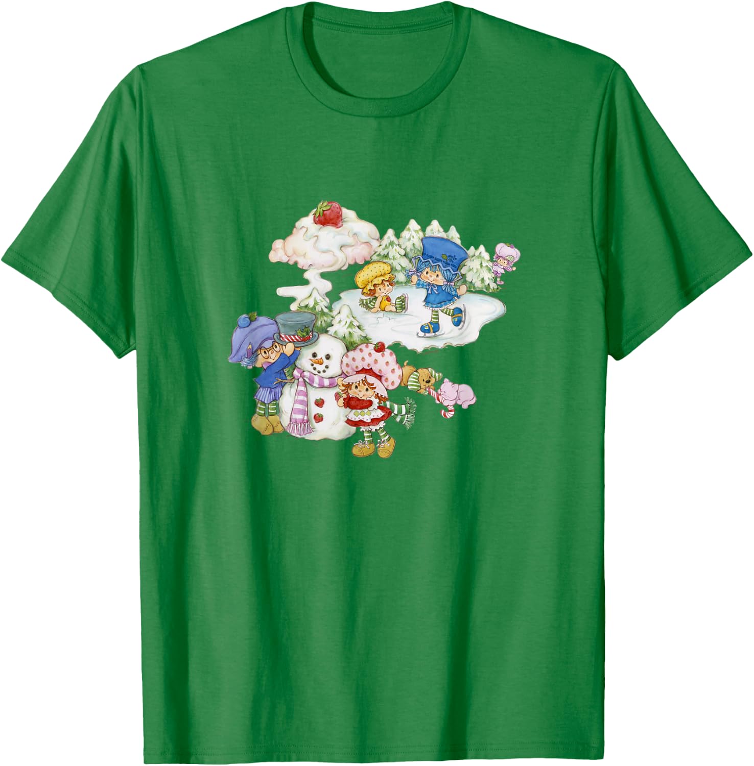 Strawberry Shortcake Christmas Playing On The Snow Portrait T-Shirt - T-Shirt | Irish Green