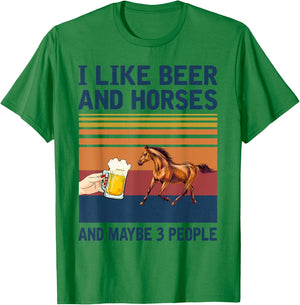 Vintage I Like Beer and Horses maybe 3 people T-Shirt - T-Shirt | Irish Green