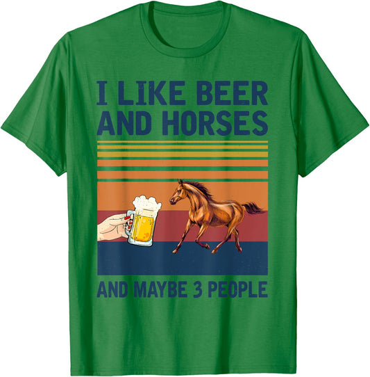 Vintage I Like Beer and Horses maybe 3 people T-Shirt - T-Shirt | Irish Green