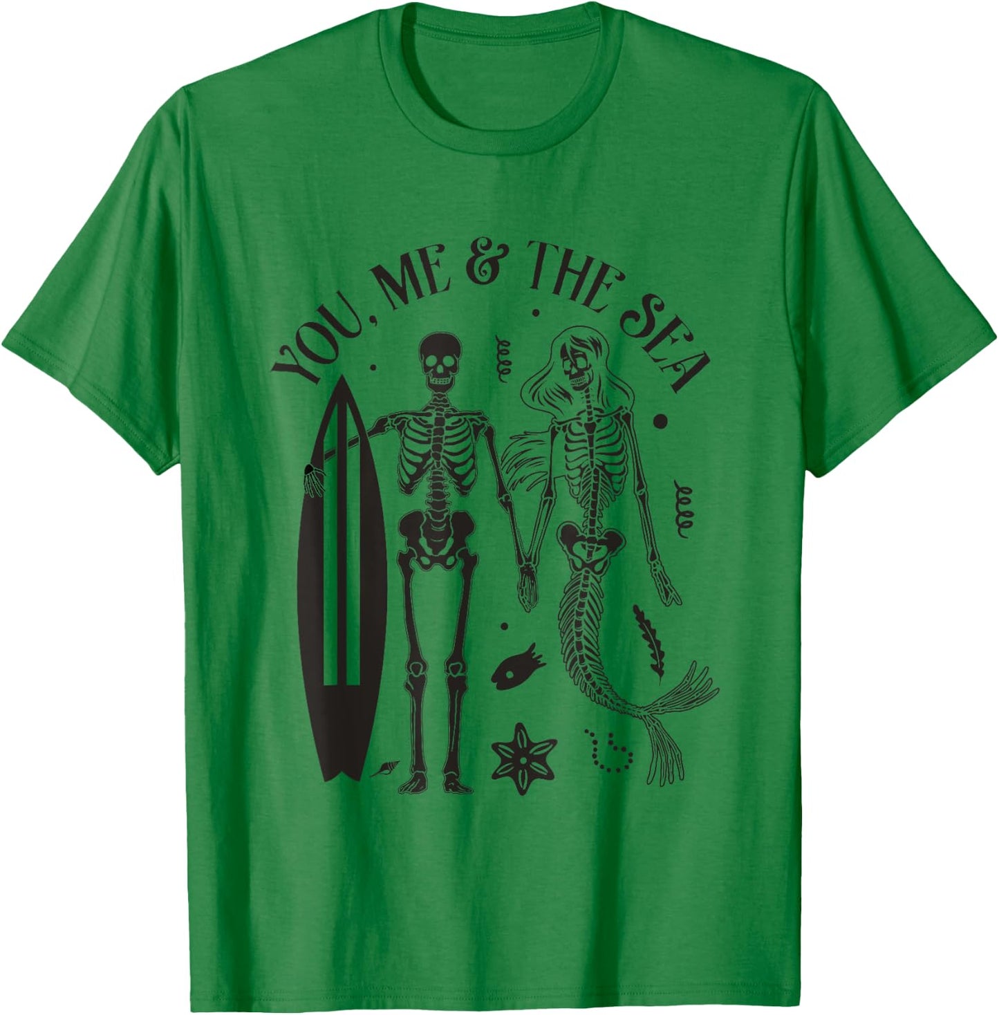 Mermaid Skeleton Couple Surfing Vintage Island Beach Surfer Women Girls Kids T-Shirt - T-Shirt | Irish Green