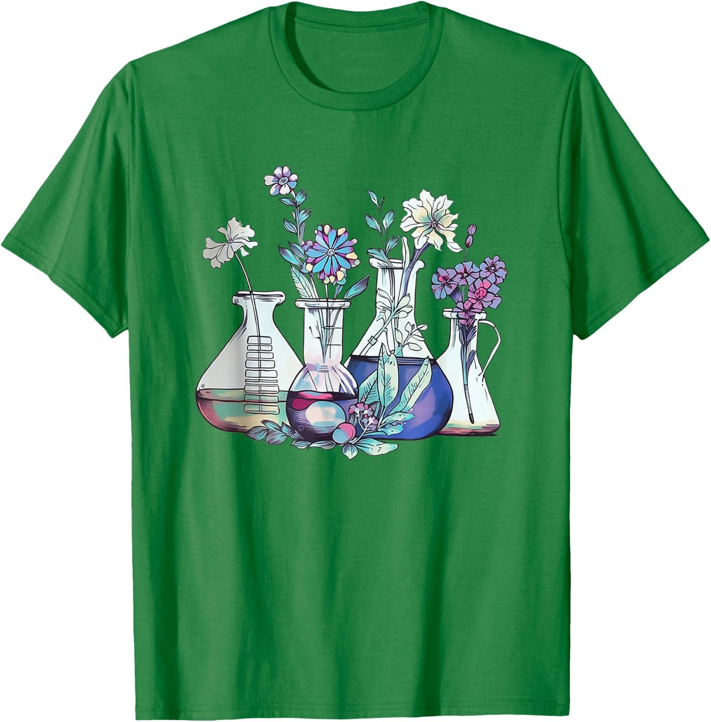 Floral Beakers Laboratory Chemistry Lab Scientist Lab Tech T-Shirt - T-Shirt | Irish Green