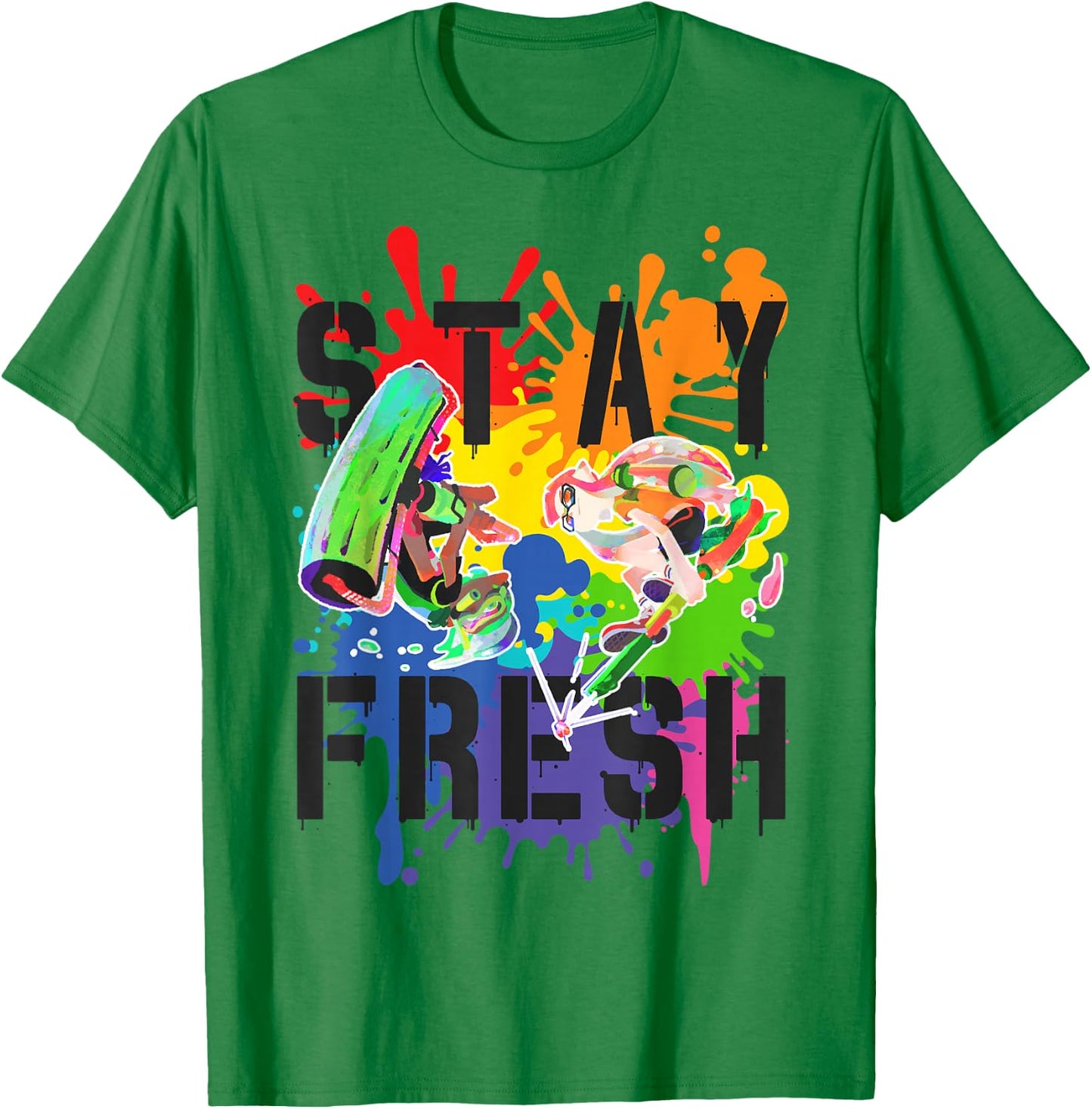 Splatoon Pride Stay Fresh Rainbow Paint Splat Graffiti Art T-Shirt - T-Shirt | Irish Green