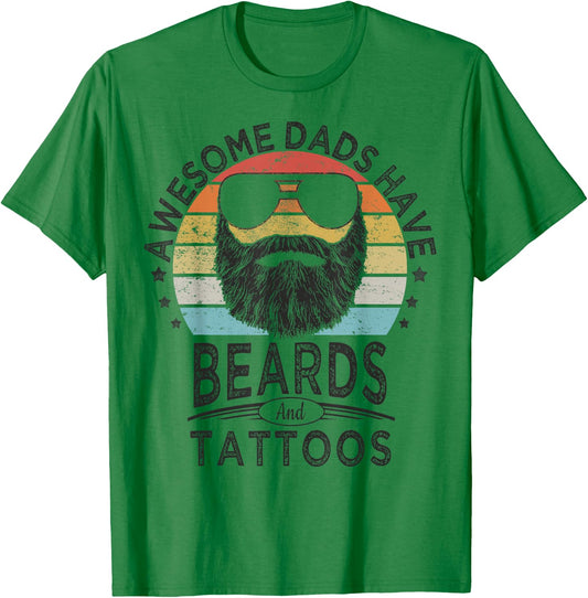 Awesome Dads Have Beards and Tattoos | Funny bearded dad T-Shirt - T-Shirt | Irish Green
