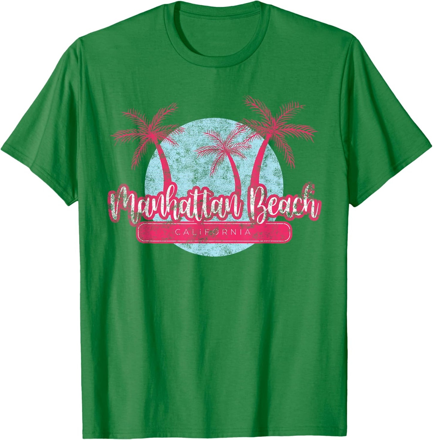 Manhattan Beach California Retro Palm Tree Vintage Surf T-Shirt - T-Shirt | Irish Green