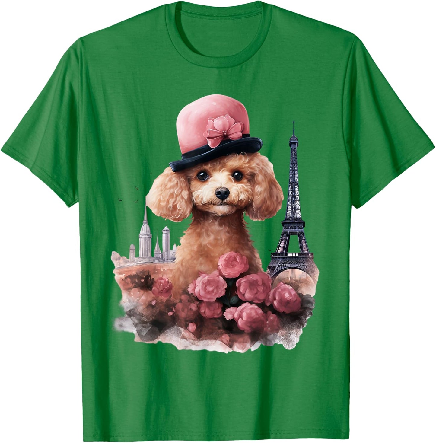 Cute French Paris Eiffel Tower Toy Poodle Parisian Poodles T-Shirt - T-Shirt | Irish Green