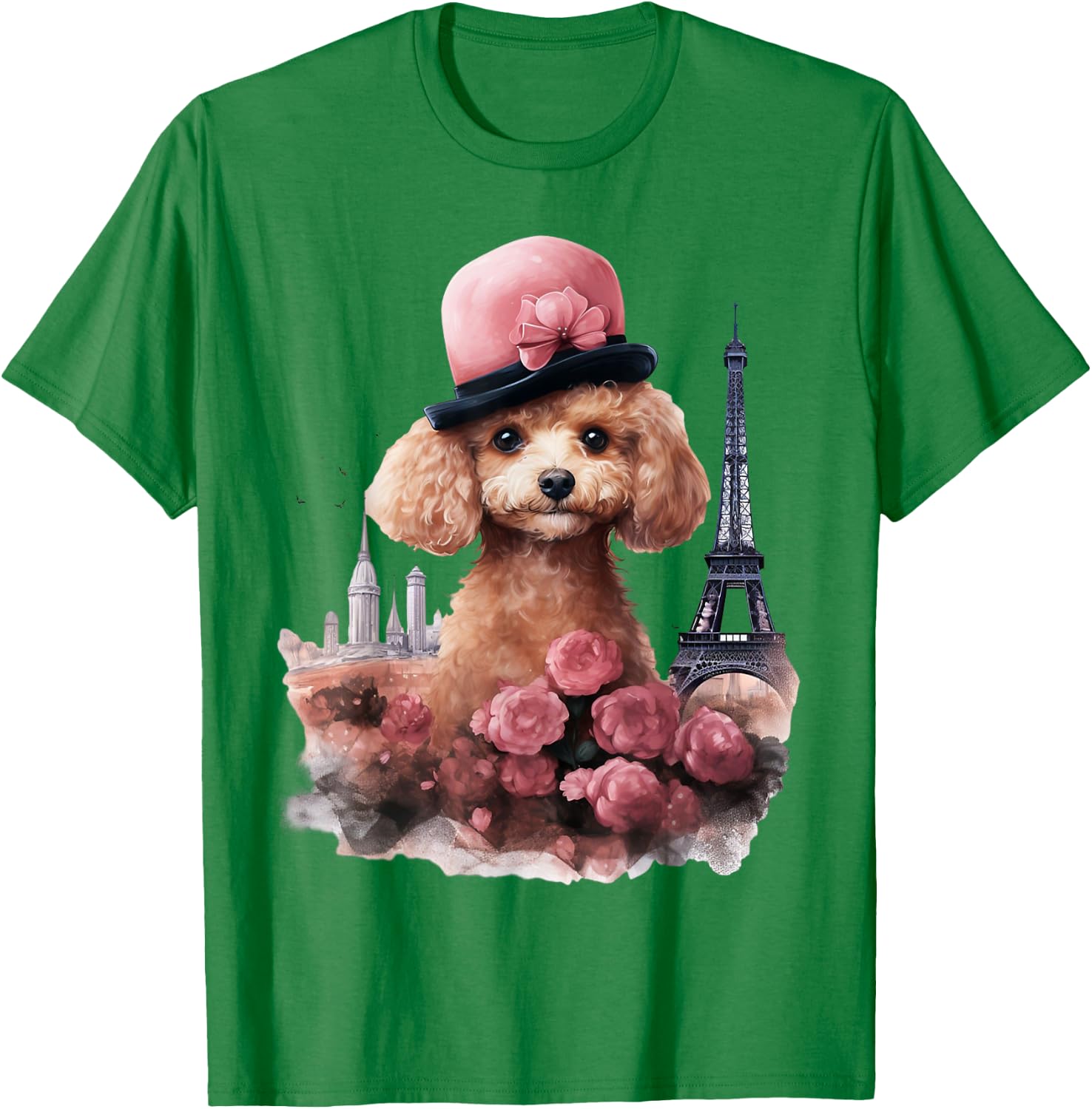 Cute French Paris Eiffel Tower Toy Poodle Parisian Poodles T-Shirt - T-Shirt | Irish Green
