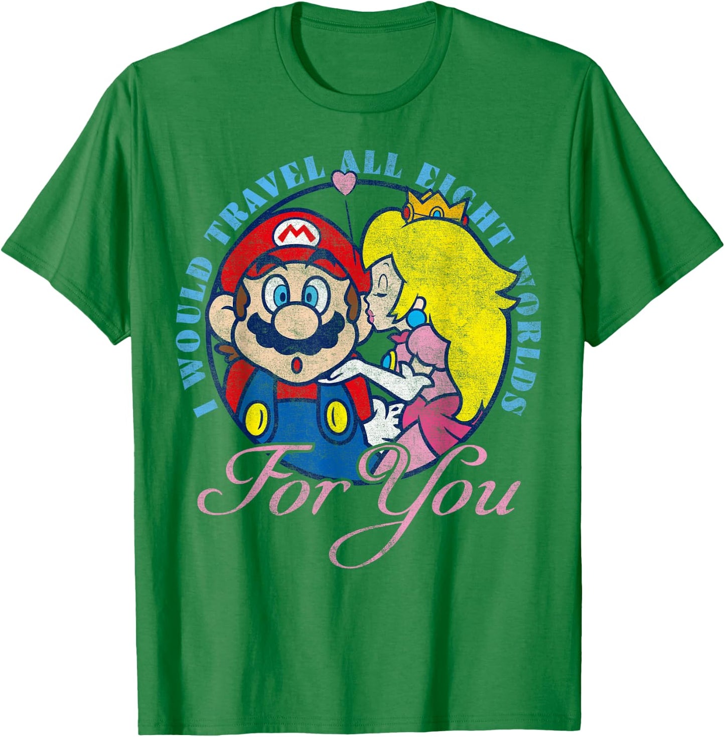 Super Mario Peach & Mario Eight Worlds For You T-Shirt - T-Shirt | Irish Green