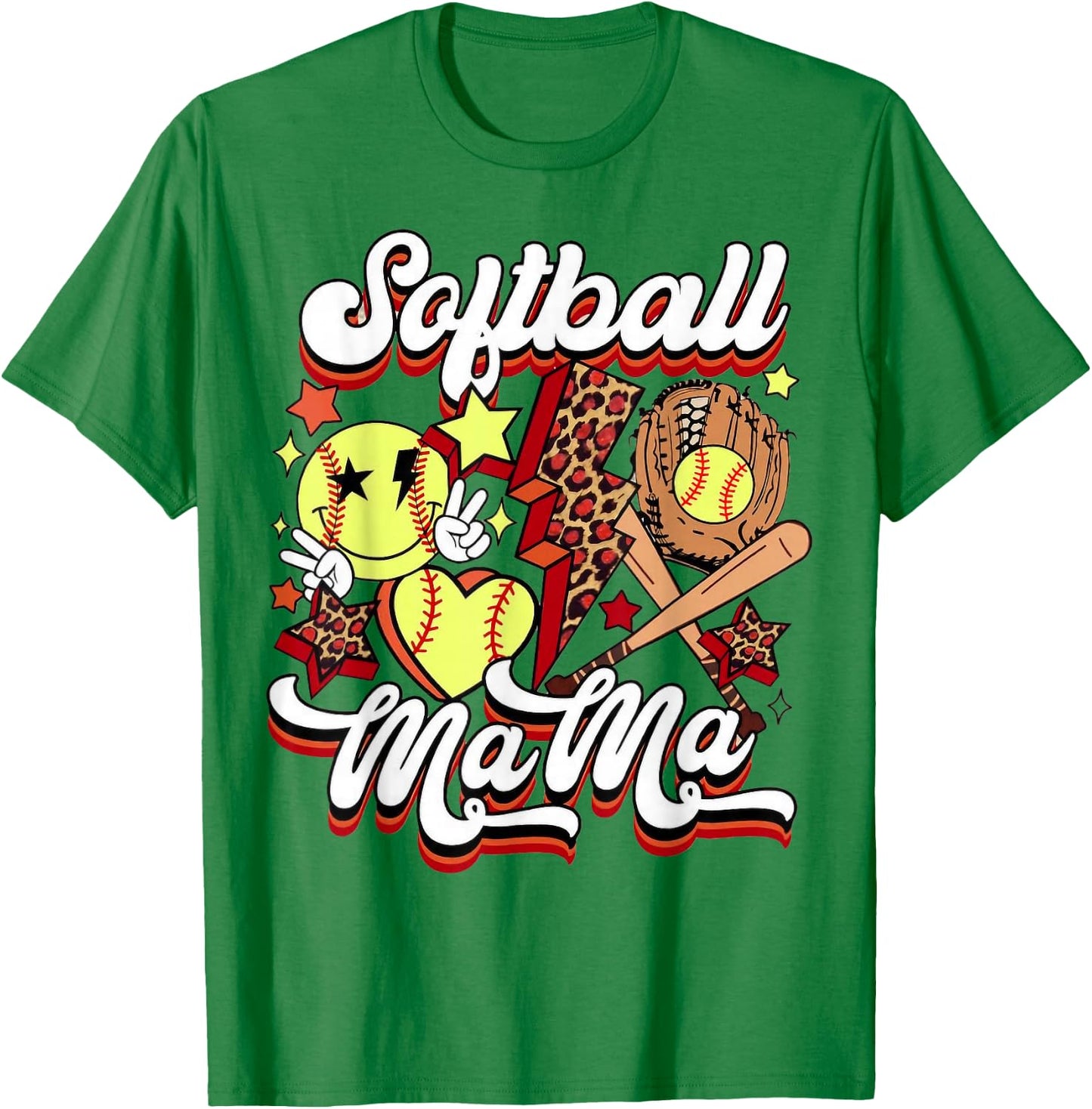Retro Softball Mama Lightning Bolt Funny Mother's Day T-Shirt - T-Shirt | Irish Green