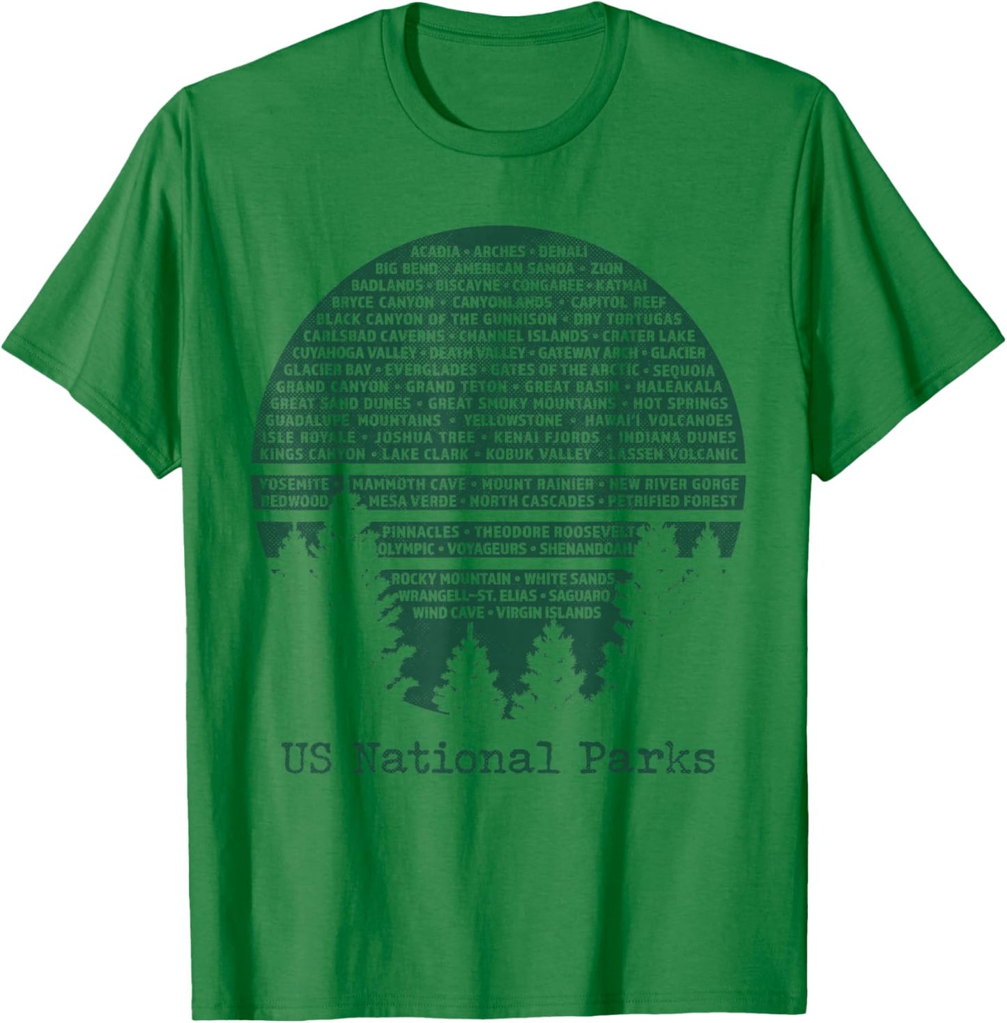 National Parks List USA Word Art Cloud Trees Camping Hiking T-Shirt - T-Shirt | Irish Green