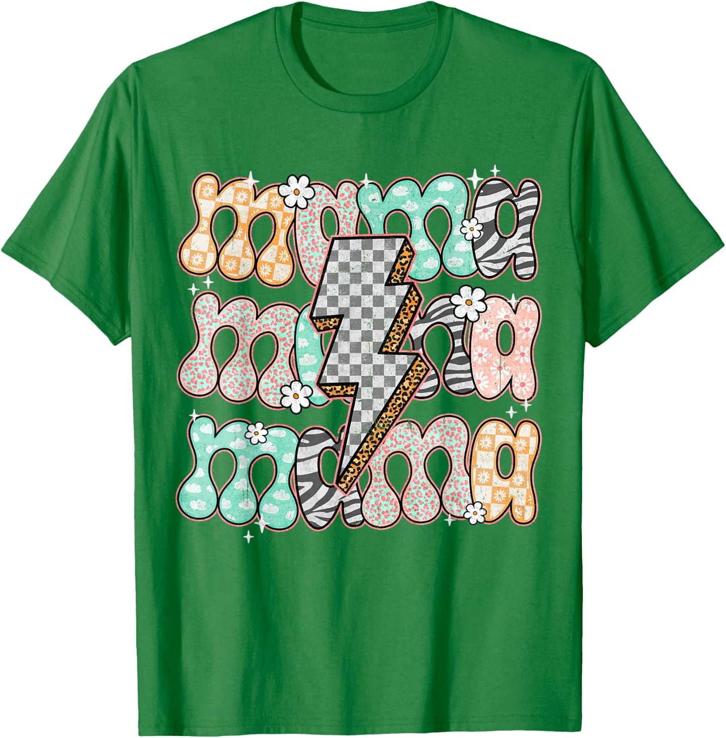 Mama Floral Groovy Mom Life Leopard Mommy Bolt Lightning T-Shirt - T-Shirt | Irish Green