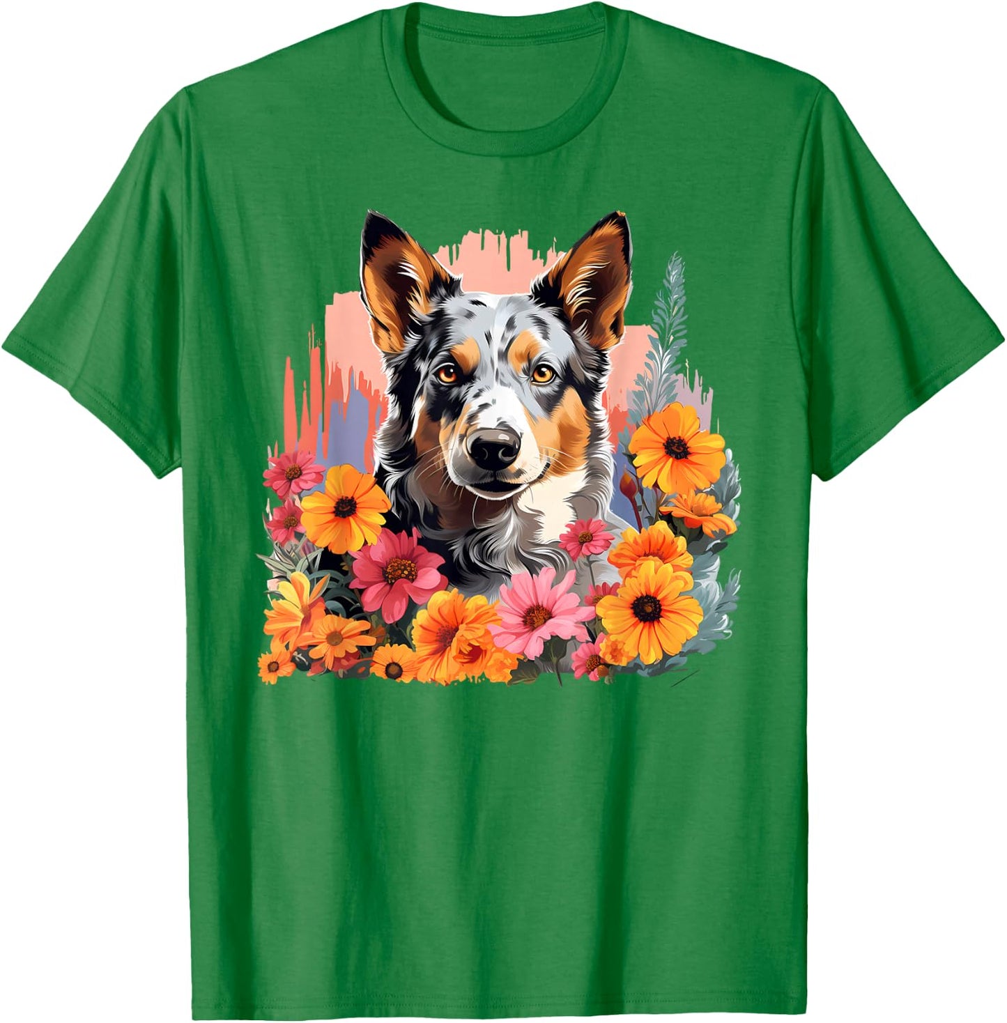 Cute Blue Heeler Spring Flower Garden Australian Cattle Dog T-Shirt - T-Shirt | Irish Green