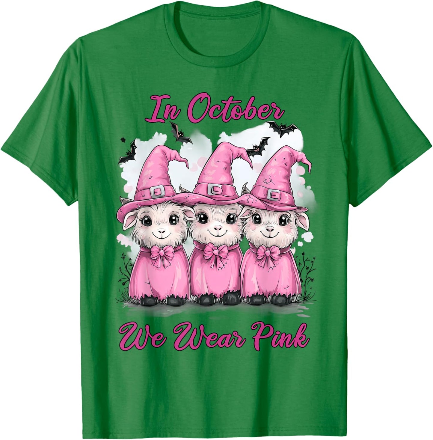In October We Wear Pink Goat Halloween Breast Cancer Costume T-Shirt - T-Shirt | Irish Green