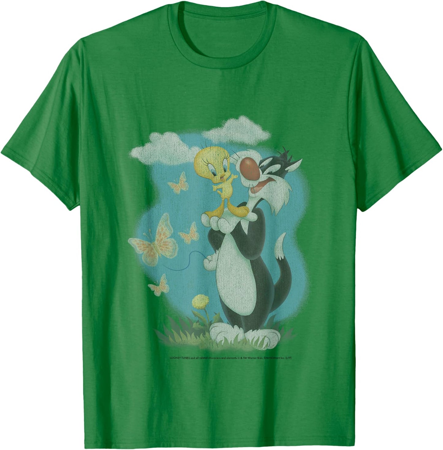 Looney Tunes Sylvester And Tweety Bird Butterfly Portrait T-Shirt - T-Shirt | Irish Green