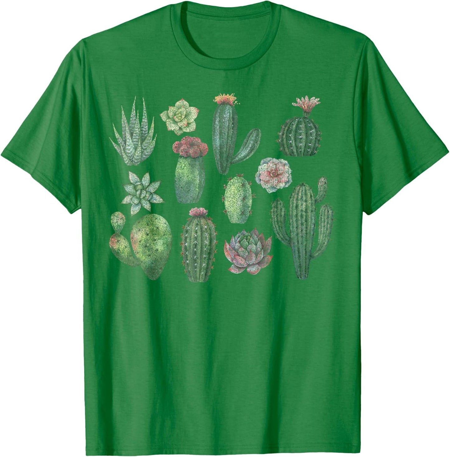 Trendy Watercolor Succulents Grid T-Shirt - T-Shirt | Irish Green